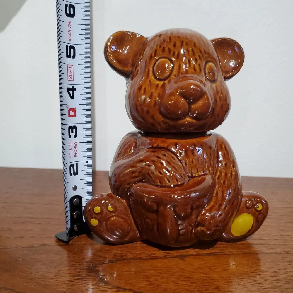 Vintage Hand Painted Honey Bear‎ Jar With Lid without dipping stick